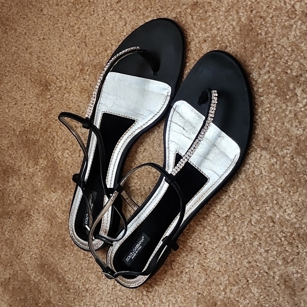 Dolce & Gabbana Rhinestone T-Strap Sandals